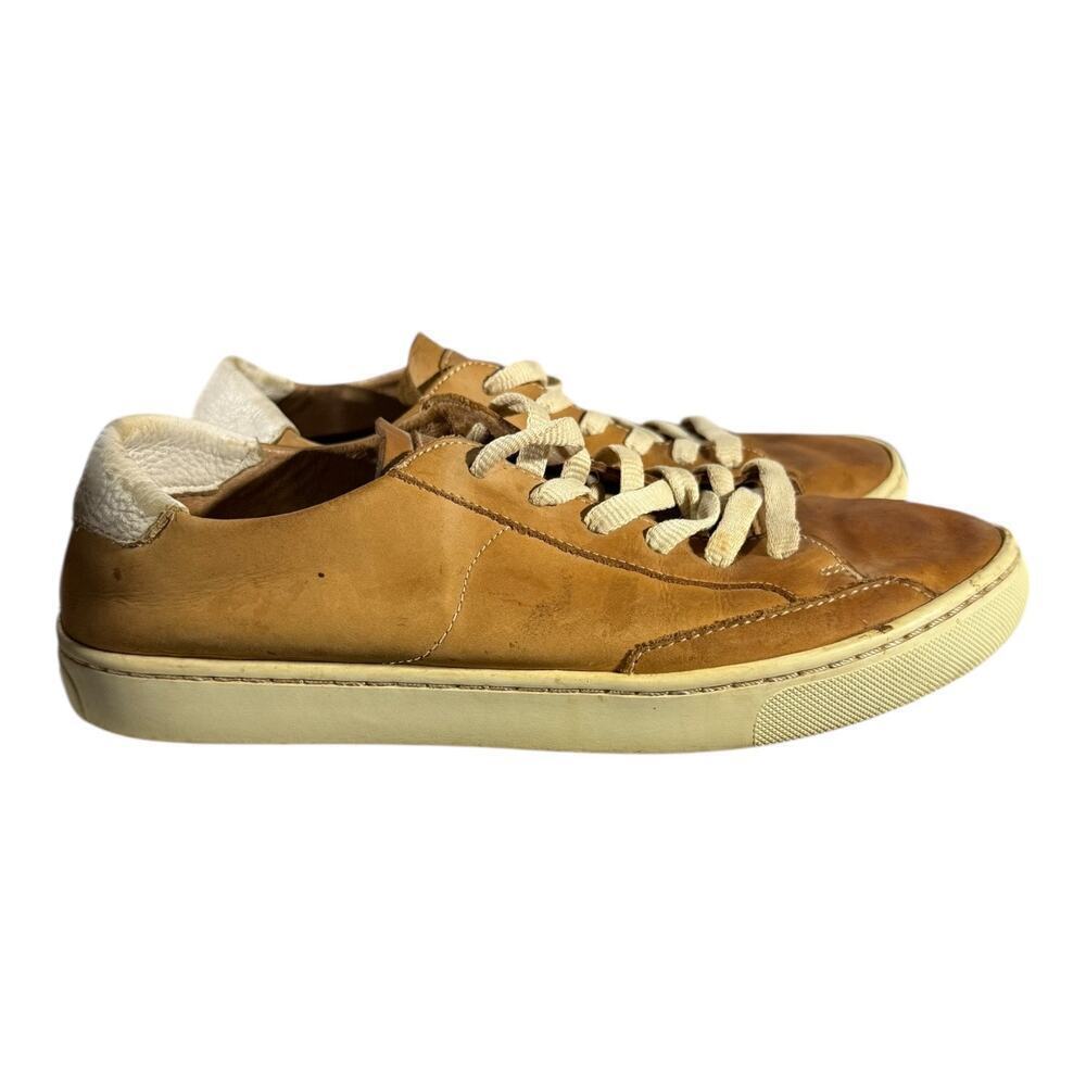 Soludos Men’s Leather Low Top Sneakers Tan Brown Casual Shoes Size 9 (EU 39.5)